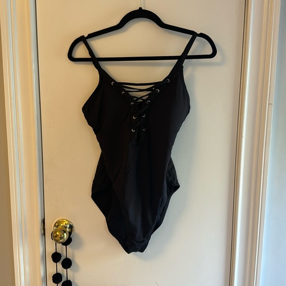 Nautica Woman’s Standard Lace Up Front One Piece Swimsuit with Grommet Detail - Picture 2 of 5